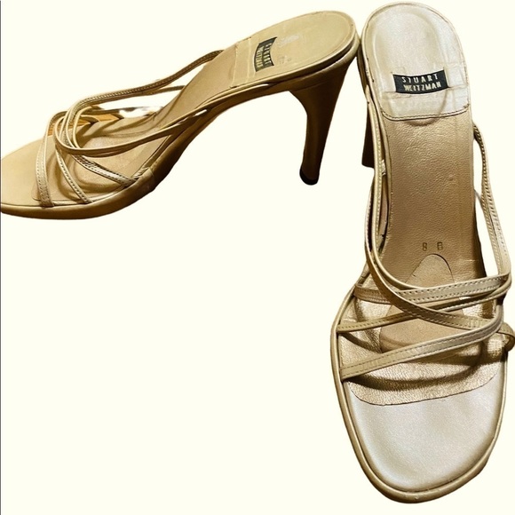 Stuart Weitzman size 8B glistening creme leather platform sandals. EUC. - Picture 1 of 11
